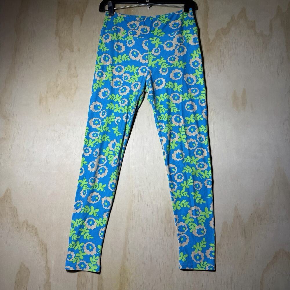 LuLaRoe‎ Floral Leggings Blue Green Beige One Size Stretchy Soft